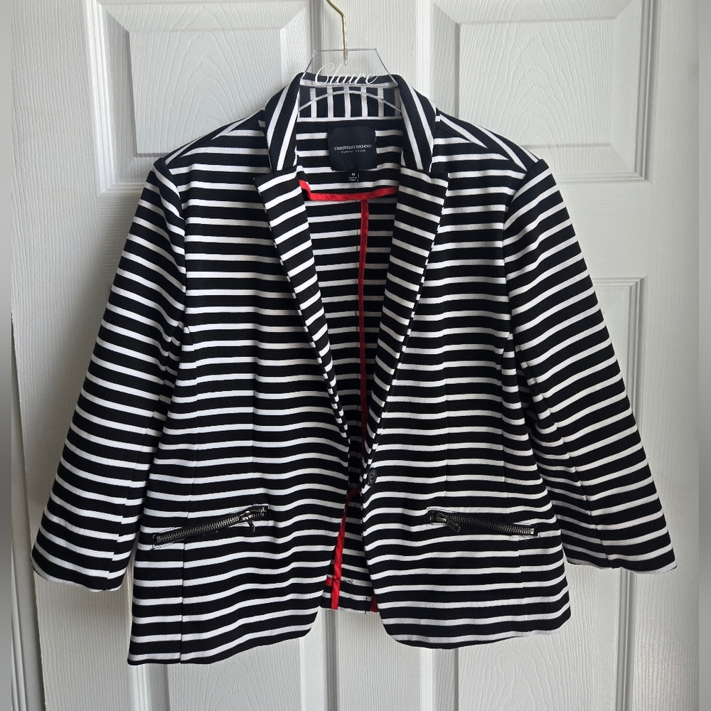 Christian Siriano Black and White Striped Blazer